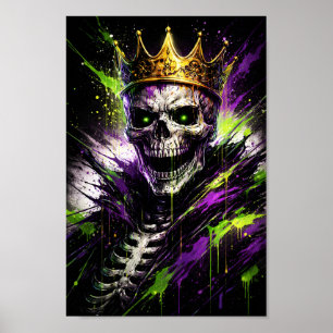 Poster Rei do Esqueleto de Neon Arte - Coroa Sombria Góti
