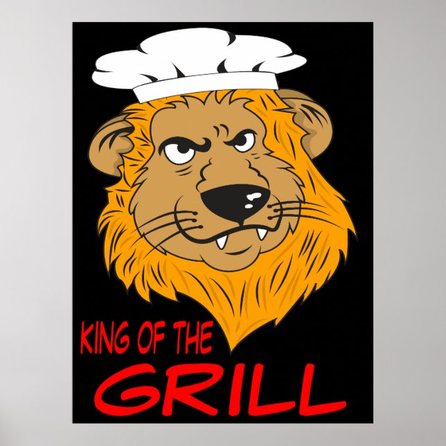 Poster Rei do Grill, Cabeça de Leão Irritado, Engraçado (Frente)