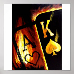Póster REI FLAMEJANTE liso grande do ÁS da arte do póqu