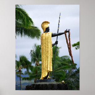 Póster Rei havaiano Kamehameha Estátua, vista lateral