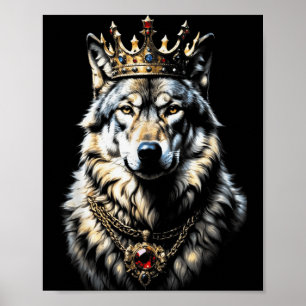 Poster Rei Lobo Coroa Divertida Animais Legais Amantes de
