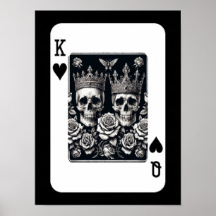 Poster Rei & Rainha Reais de Copas Caveiras & Rosas