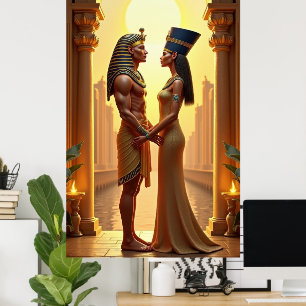 Poster Rei Tutancâmon e Rainha Nefertiti em pé