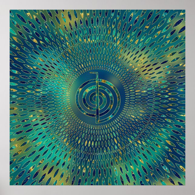 Poster Reiki Cho Ku Rei - Gemstone e ouro (Frente)