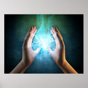 Poster Reiki curando mãos energeticamente no trabalho cic