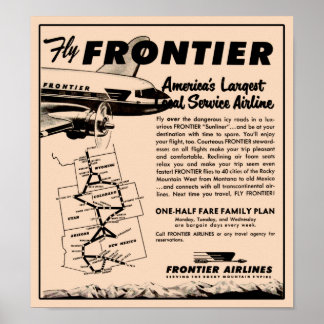 Póster Reimpressão Ad Frontier Airlines 1953
