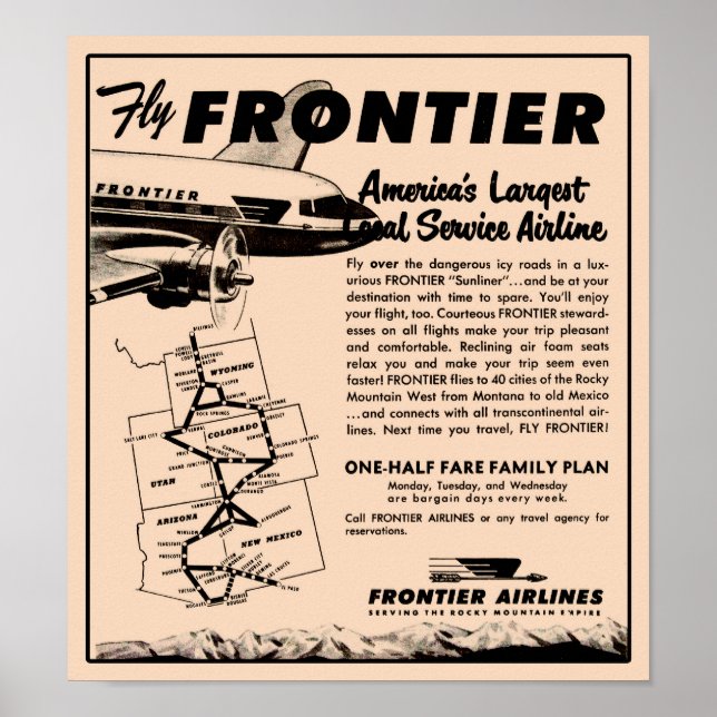 Póster Reimpressão Ad Frontier Airlines 1953 (Frente)