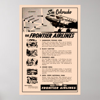 Póster Reimpressão de anúncios de Frontier Airlines 1950