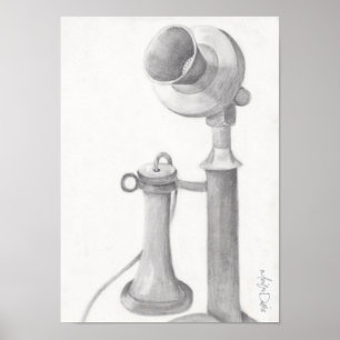 Póster Reimpressão de desenho a lápis de telefone antigo