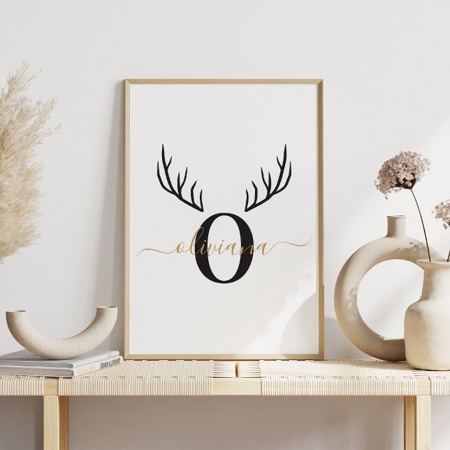 Poster Reindeer Antler | Natal do Monograma Elegante (Criador carregado)