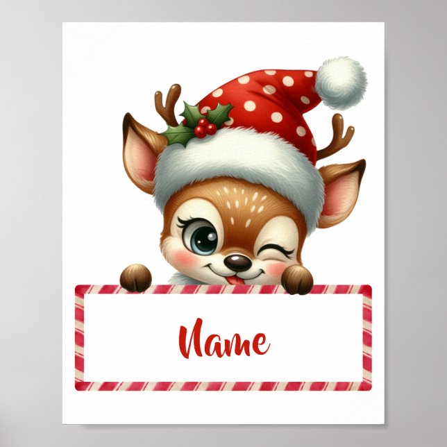 Poster Reindeer de Natal Personalizável e Canas de Doces (Frente)