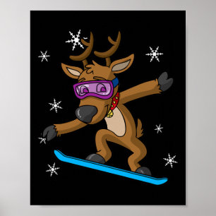 Poster Reindeer de Natal Snowboarder Snowboard Snowbo