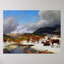 Poster Reindeer Herd nas Montanhas a norte de Røros