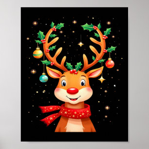 Poster Reindeer Holly Antlers Crianças de Natal