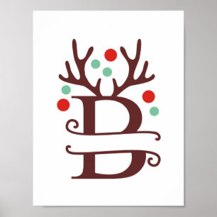 Poster Reindeer Personalizado - Letra B, Dividir Monogram
