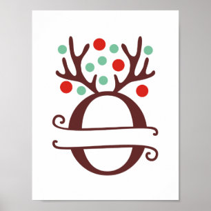 Poster Reindeer Personalizado - Letra O Monograma Dividid