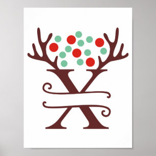 Poster Reindeer Personalizado - Letra X Dividir Monograma