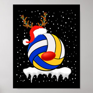 Poster Reindeer Santa Hat de Voleibol Natal Xmas Light