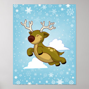 Póster Reindeer Voadora de Natal