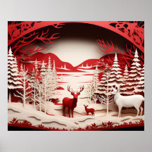 Reindeiros 3D em inverno Florestal