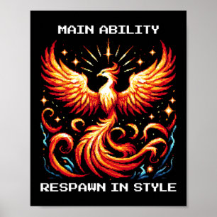Poster Reiniciar com Estilo Phoenix Pixel Revival Arte de
