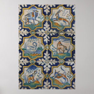Poster Reino animal dos azulejos velhos