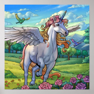 Poster Reino de Contos de Fadas do Unicórnio Arco-íris Má
