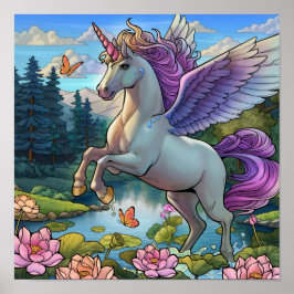 Poster Reino de Contos de Fadas do Unicórnio Pegasus Mági