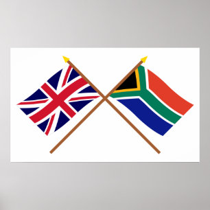 Póster Reino Unido e bandeiras cruzadas África do Sul