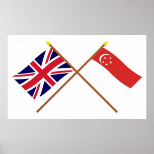 Póster Reino Unido e bandeiras cruzadas Singapore