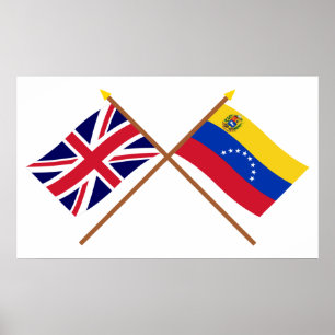 Póster Reino Unido e bandeiras cruzadas Venezuela