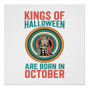 Póster Reis Do Halloween Outubro Aniversário Camisa Vinta