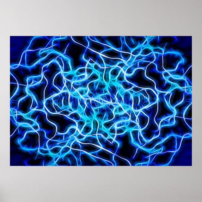Póster Relâmpago de Néon Blue Tesla (Frente)