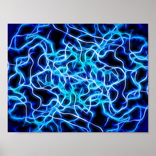 Póster Relâmpago de Néon Blue Tesla (Frente)