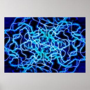 Póster Relâmpago de Néon Blue Tesla