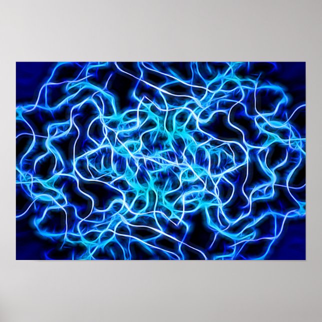 Póster Relâmpago de Néon Blue Tesla (Frente)
