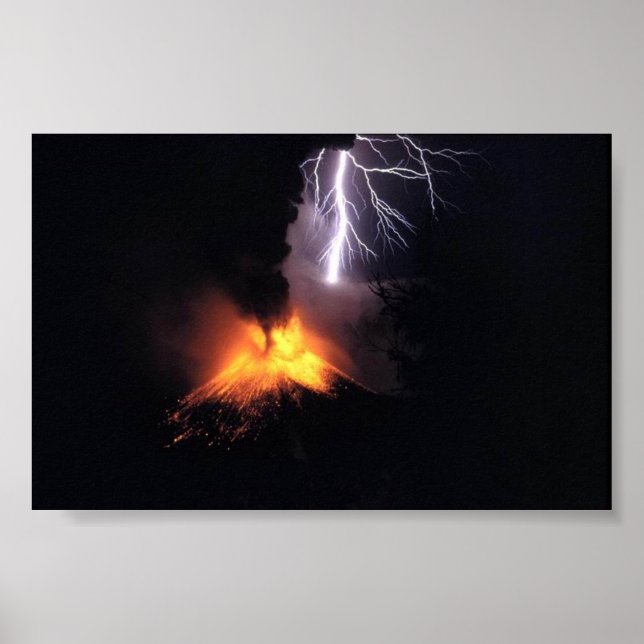 Póster Relâmpago em Volcano Indonésia (Frente)