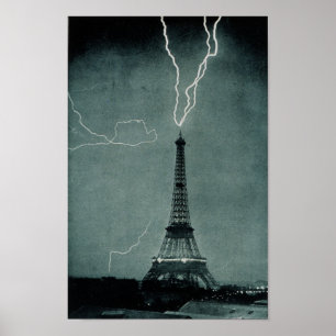 Poster Relâmpago que golpeia a torre Eiffel, Paris Franc
