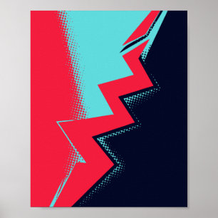 Poster Relâmpago Vermelho Entre Áreas Azuis Claras e Escu