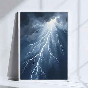 Poster Relâmpagos Aquarela de Céu Tempestuoso