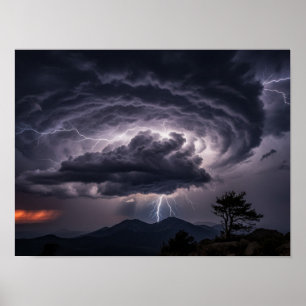 Poster Relâmpagos Dramáticos Sobre Picos de Montanhas