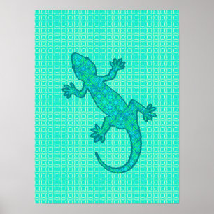 Póster Relato Tribal Gecko - turquesa / pavão