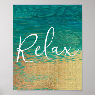 Poster Relax Green Gold Escrito Cartaz na parede da casa 