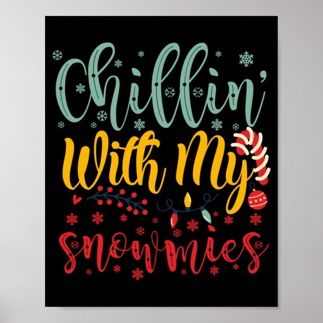Poster Relaxando Com Meus Amigos da Neve Camiseta de Nata (Frente)