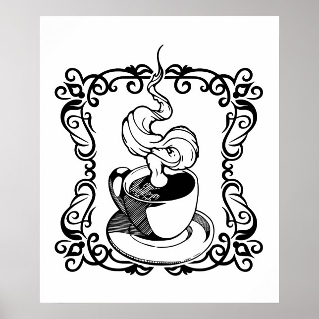 Poster Relaxando com uma taça quente de café (Frente)