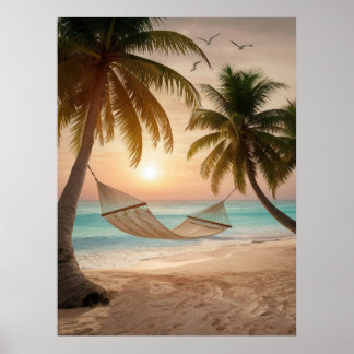 Poster Relaxando Hammock em uma praia