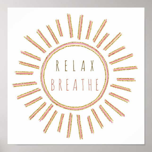 Poster Relaxe Respire Cota Motivacional Amarelo Dourado R (Frente)