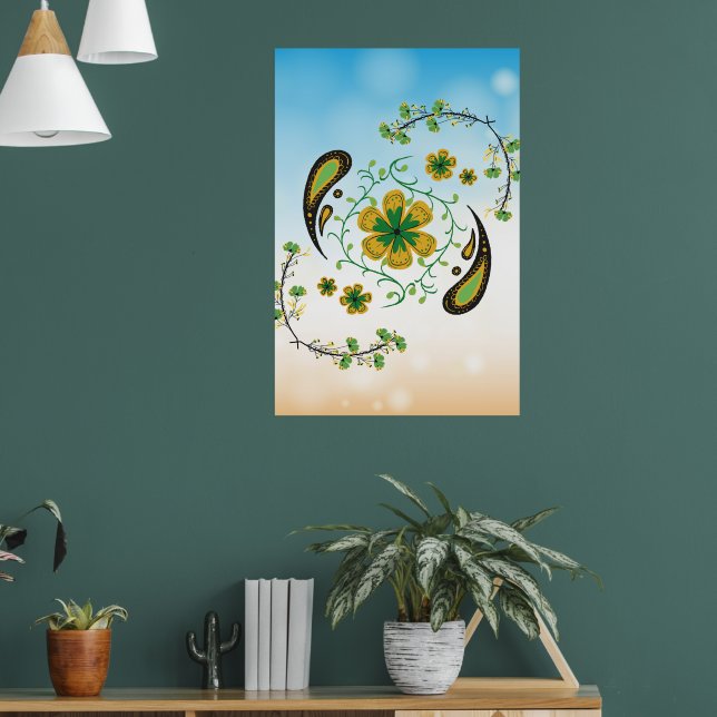 Poster Relaxing Green Yellow Floral (Sala de Estar 1)