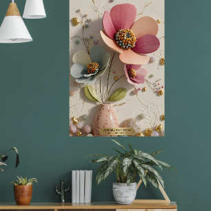 Poster Relevo Floral em Cerâmica Esculpida e Folha de Our