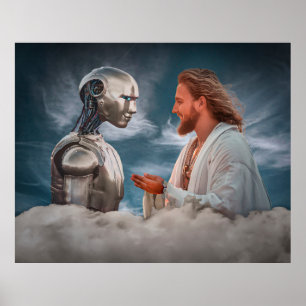 Poster Religião e IA - trabalho de arte conceitual (AI)